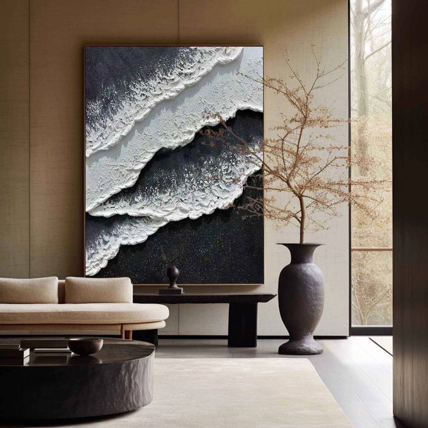 Minimalist Black & White Texture Painting CM#131