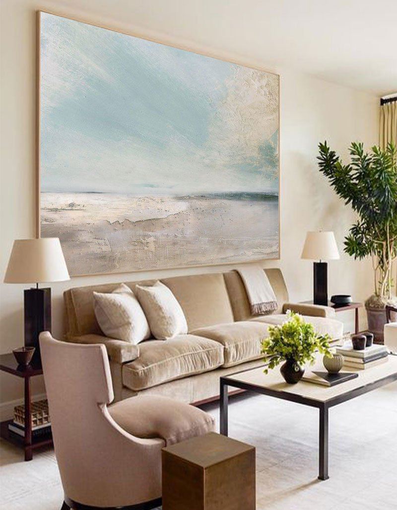 Minimalist White Blue Ocean Painting CM#129