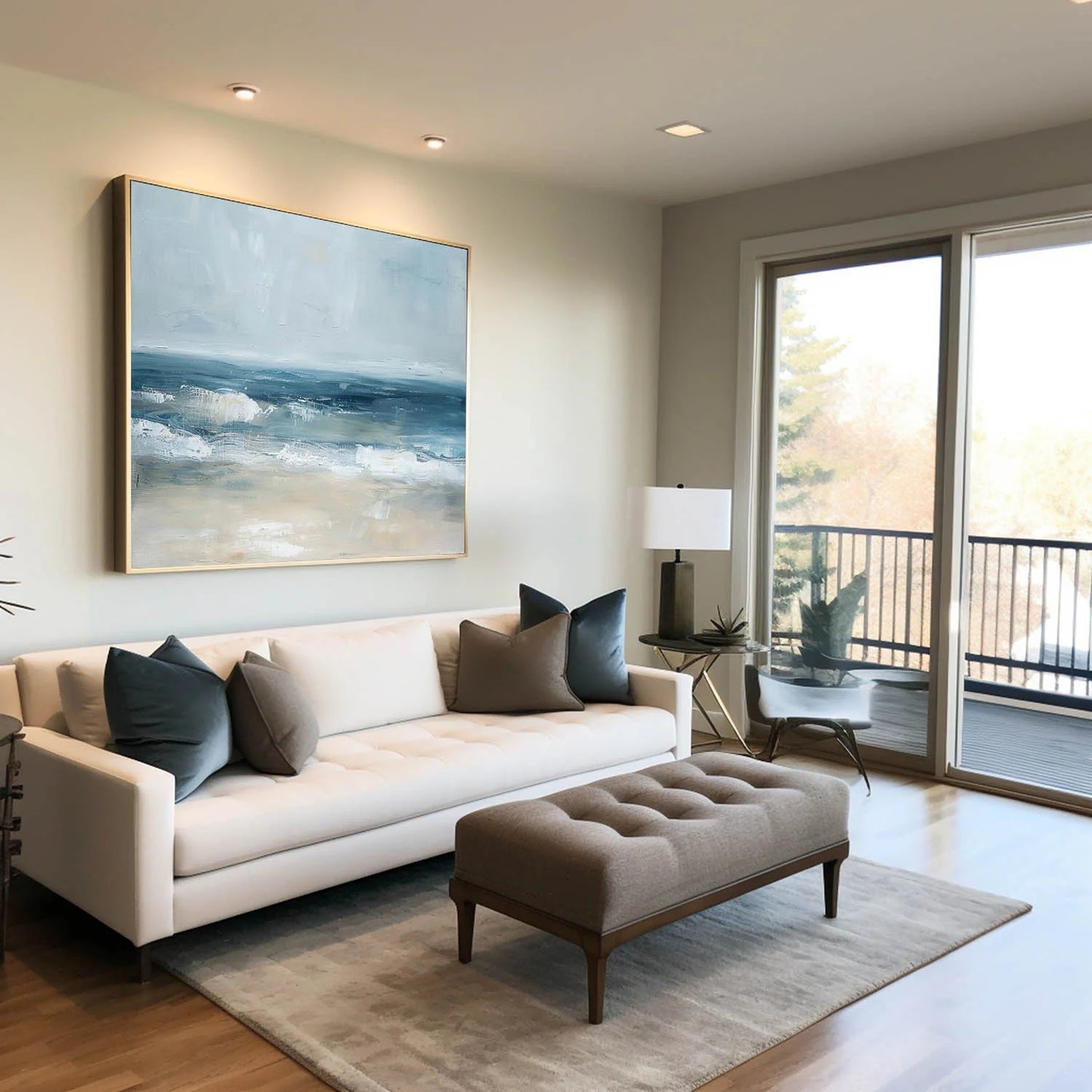 Minimalist White Golden Ocean Painting CM#125