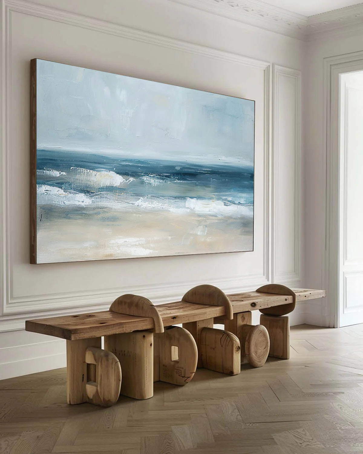 Minimalist White Golden Ocean Painting CM#125