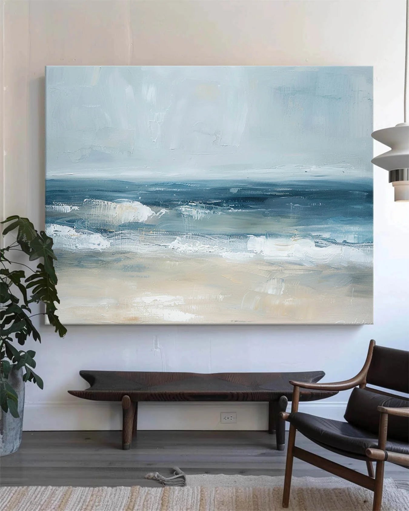 Minimalist White Golden Ocean Painting CM#125