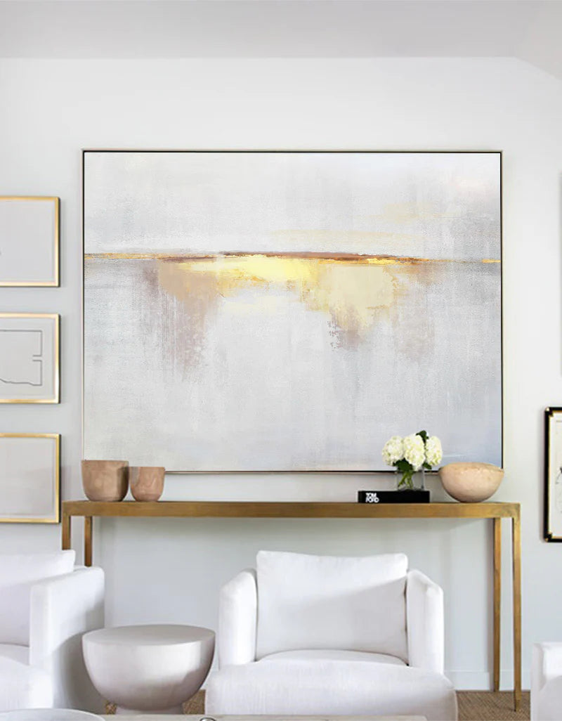 Minimalist White Golden Ocean Painting CM#123