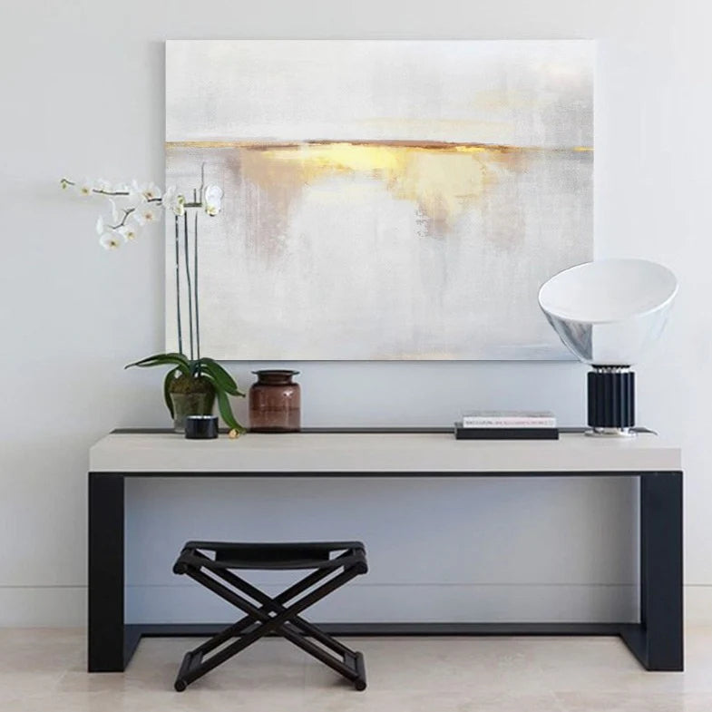Minimalist White Golden Ocean Painting CM#123