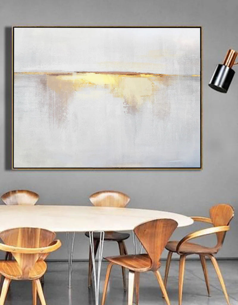Minimalist White Golden Ocean Painting CM#123
