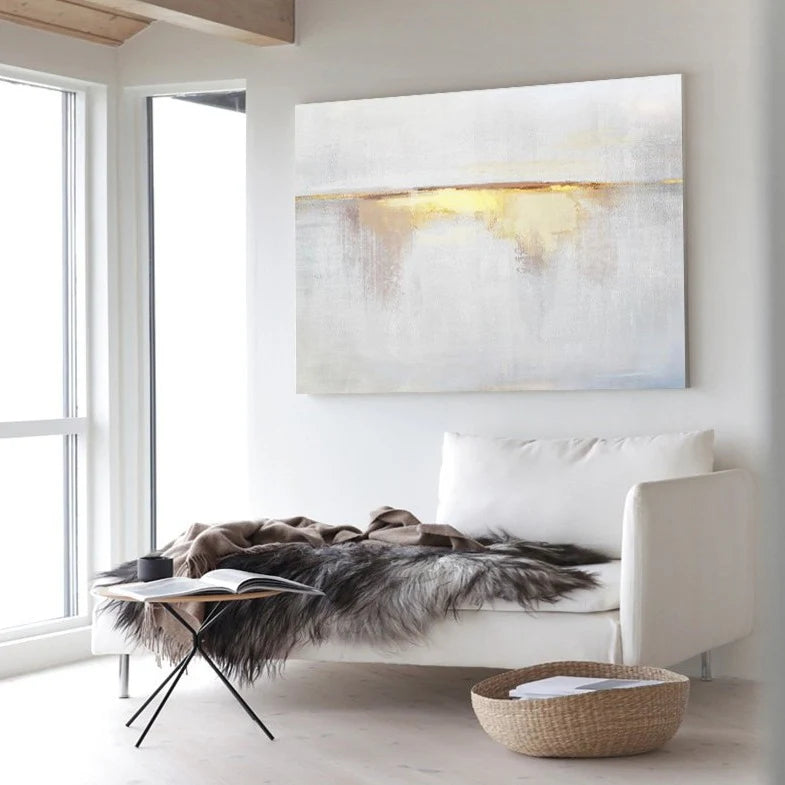 Minimalist White Golden Ocean Painting CM#123