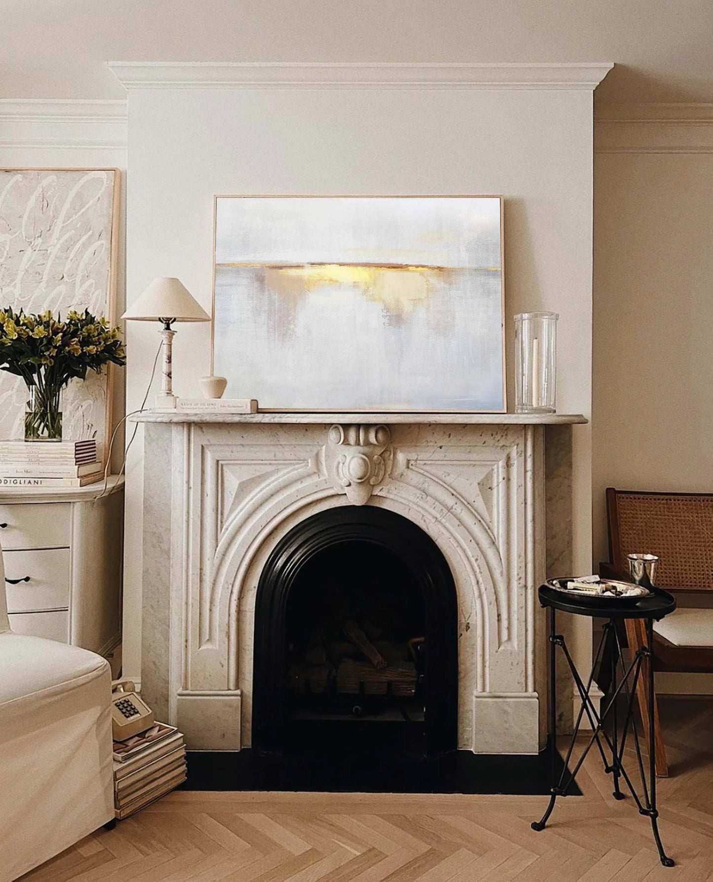 Minimalist White Golden Ocean Painting CM#123