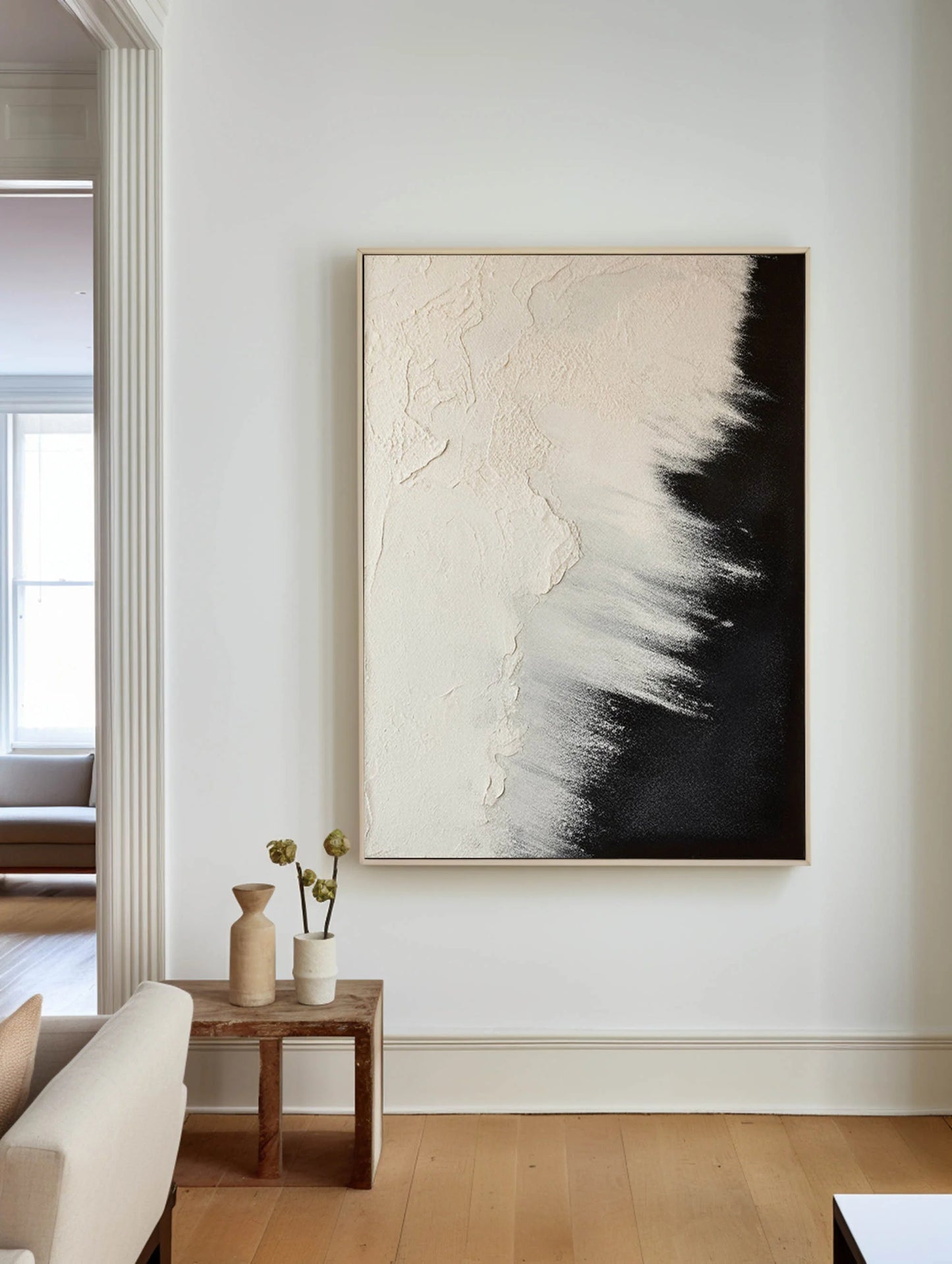 Minimalist Black White Beach Painting CM#136