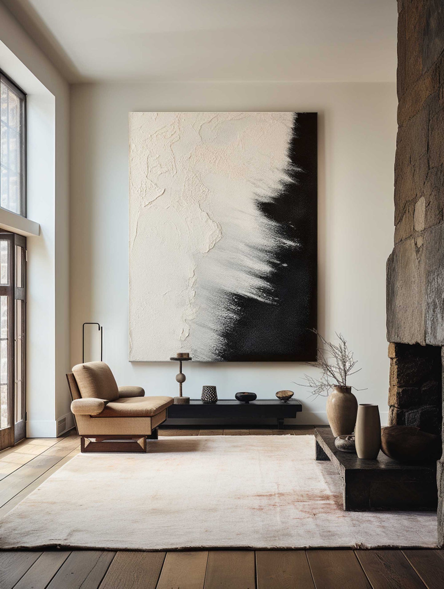 Minimalist Black White Beach Painting CM#136