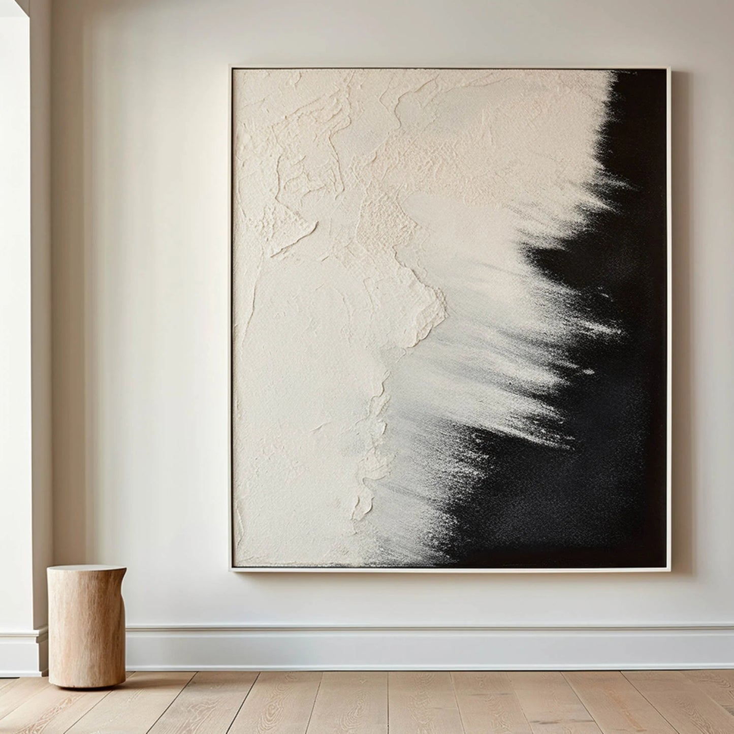 Minimalist Black White Beach Painting CM#136