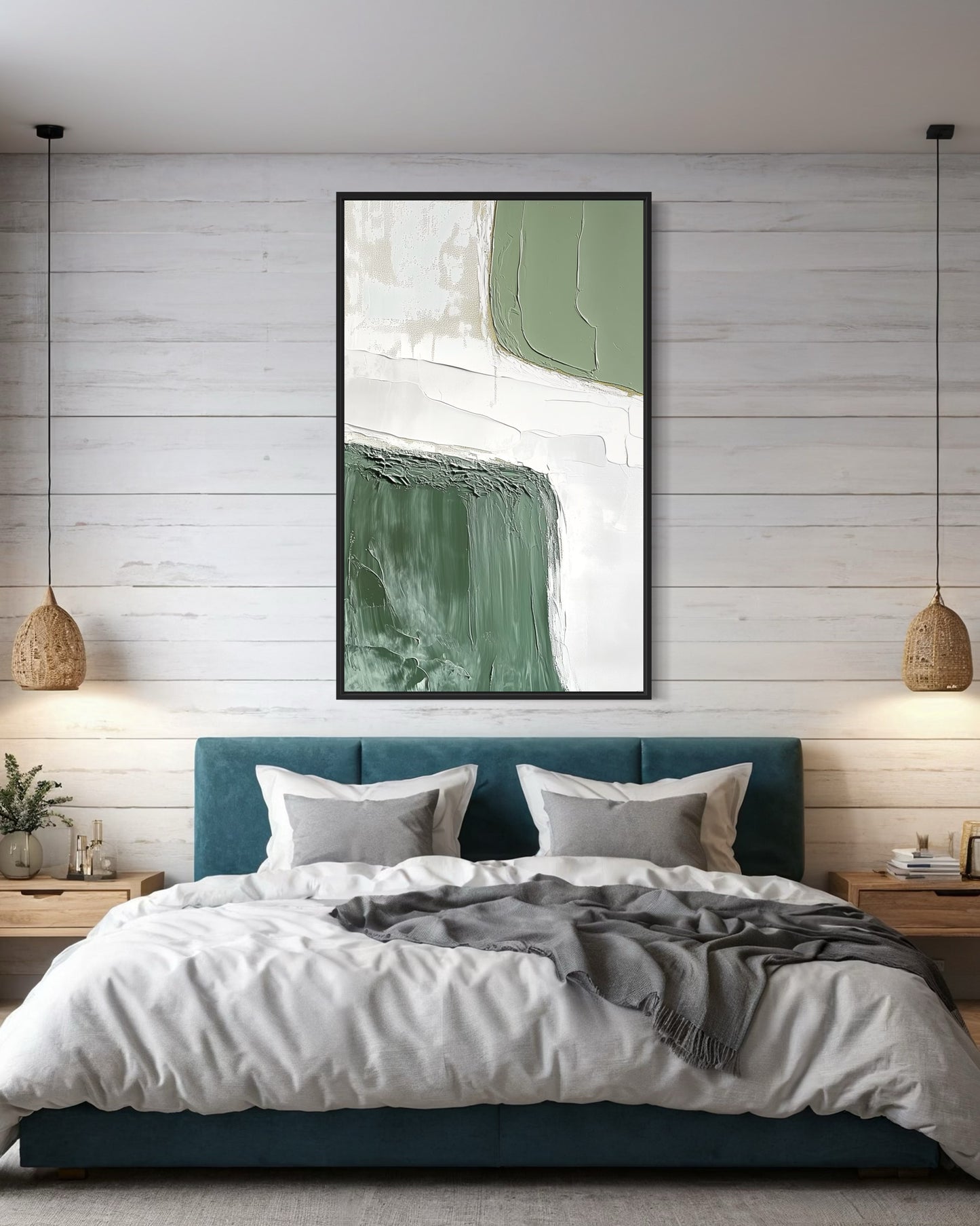 Wabi-Sabi Green White Painting WS#058