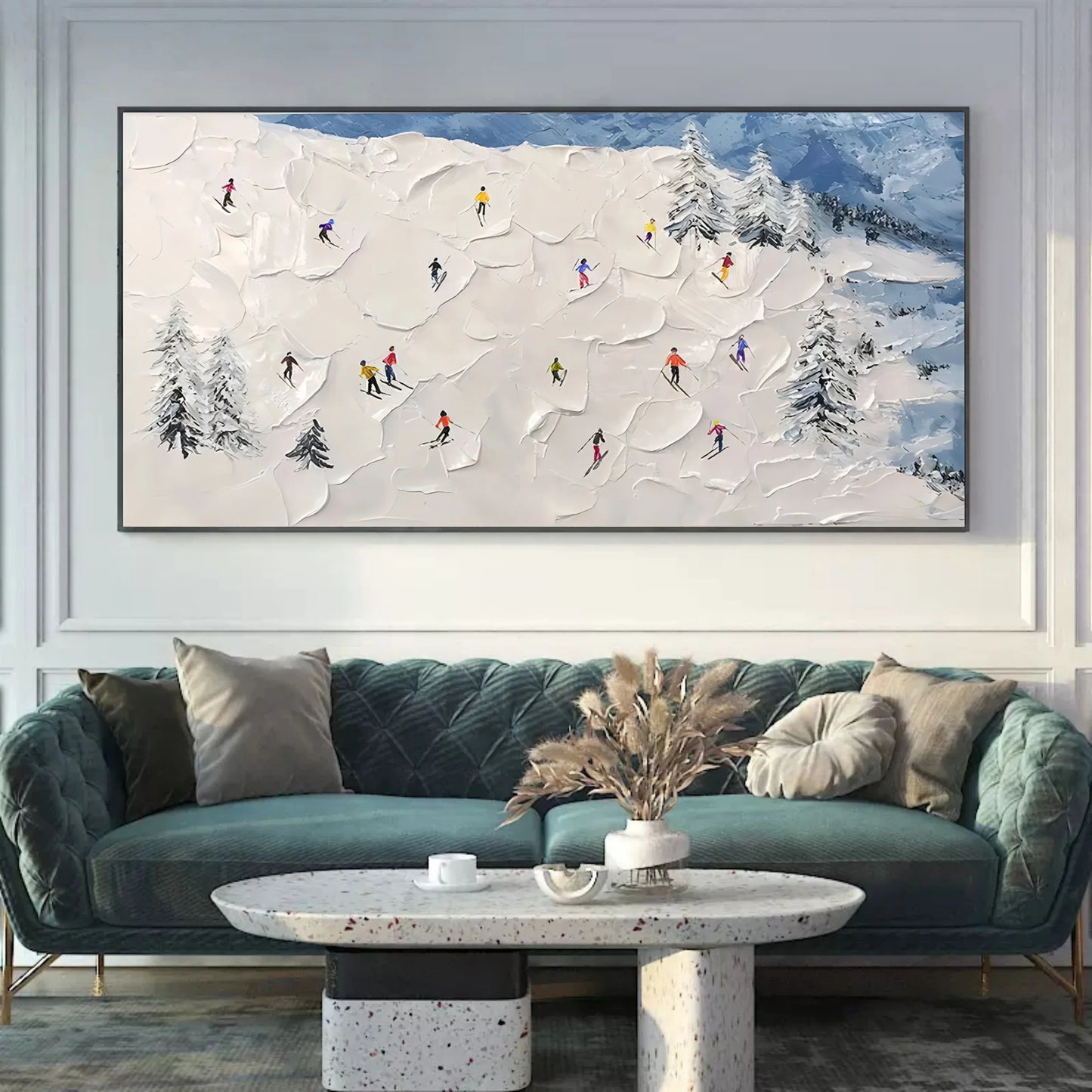 Texture Painting Snow Skiing Landscape TA#035