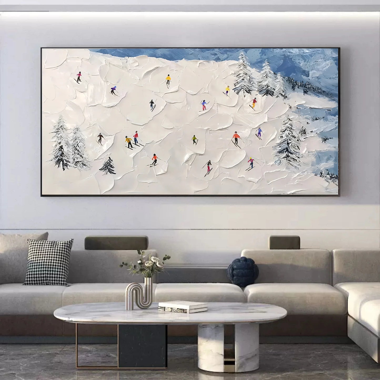 Texture Painting Snow Skiing Landscape TA#035