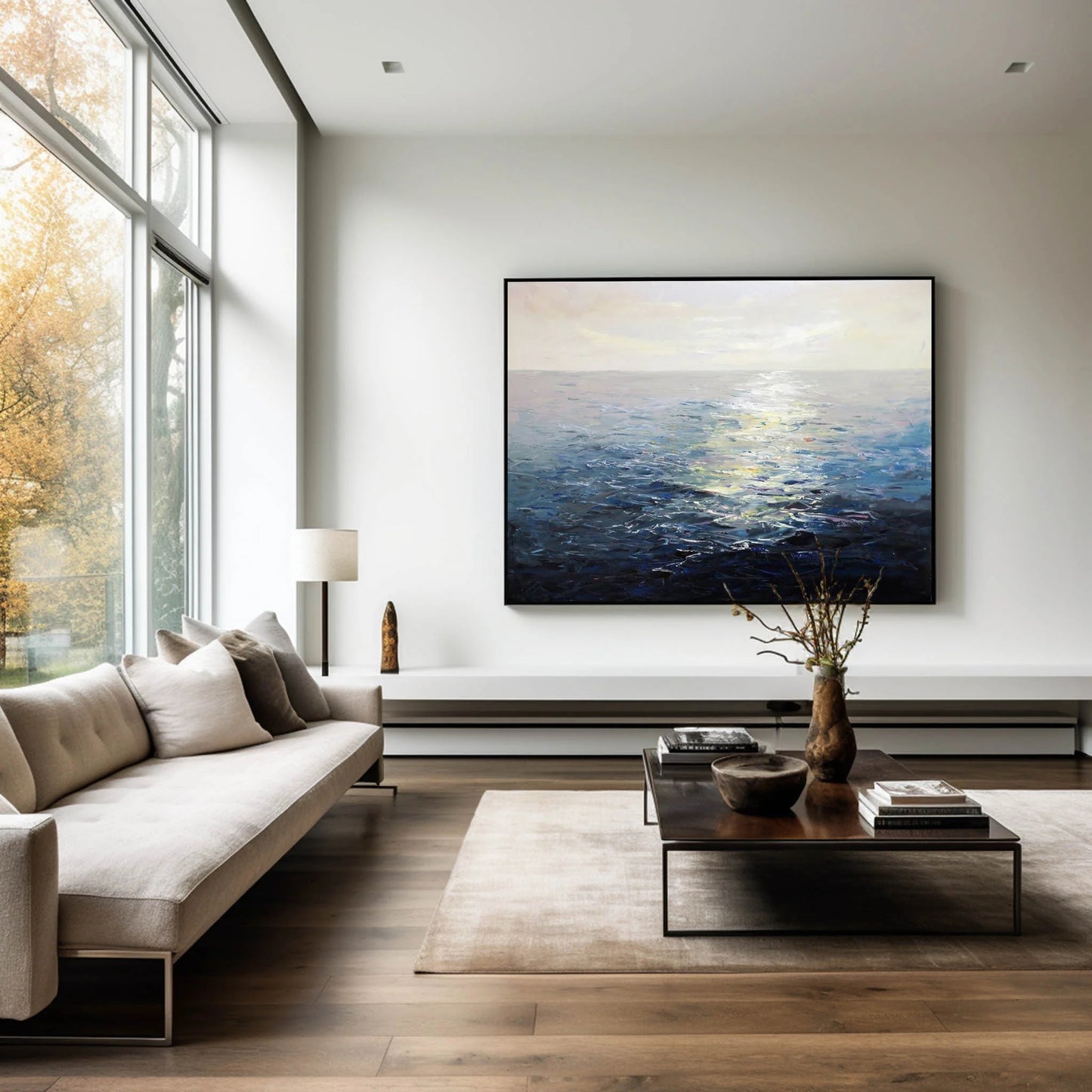 Minimalist White Blue Ocean Painting CM#127