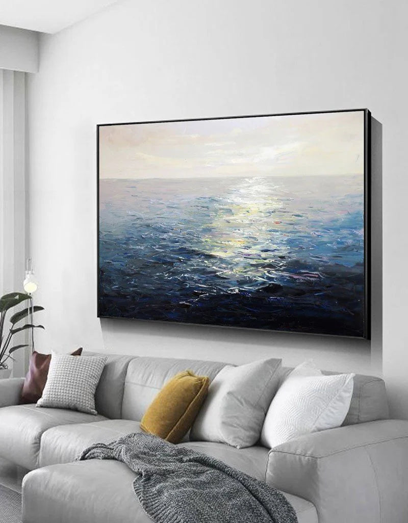Minimalist White Blue Ocean Painting CM#127