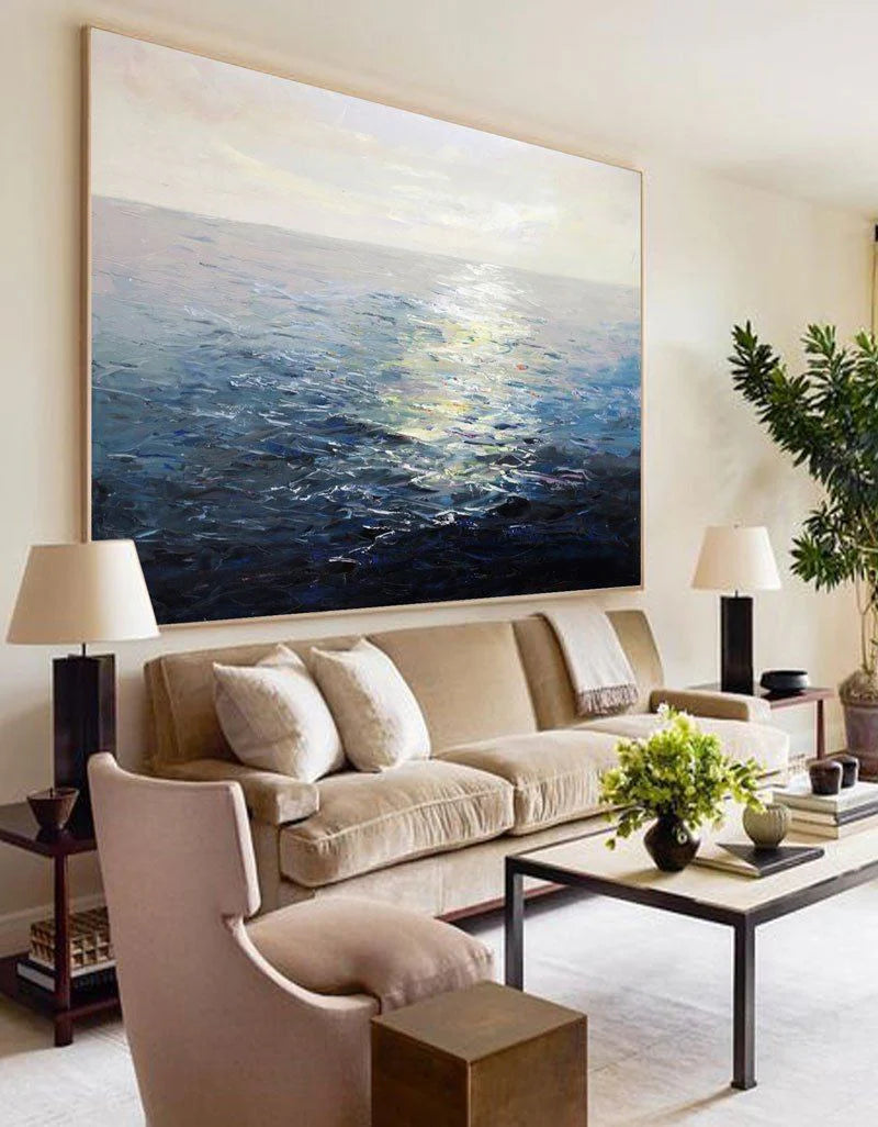 Minimalist White Blue Ocean Painting CM#127