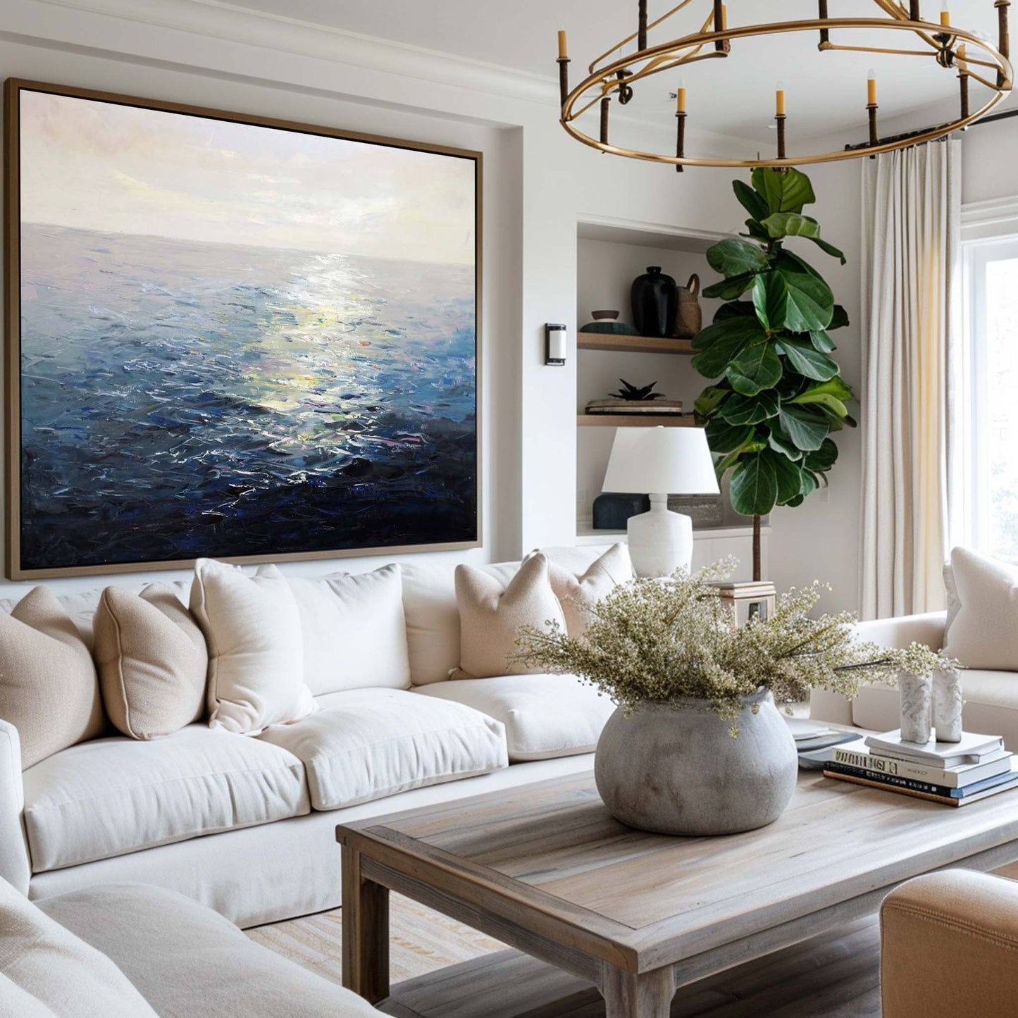Minimalist White Blue Ocean Painting CM#127