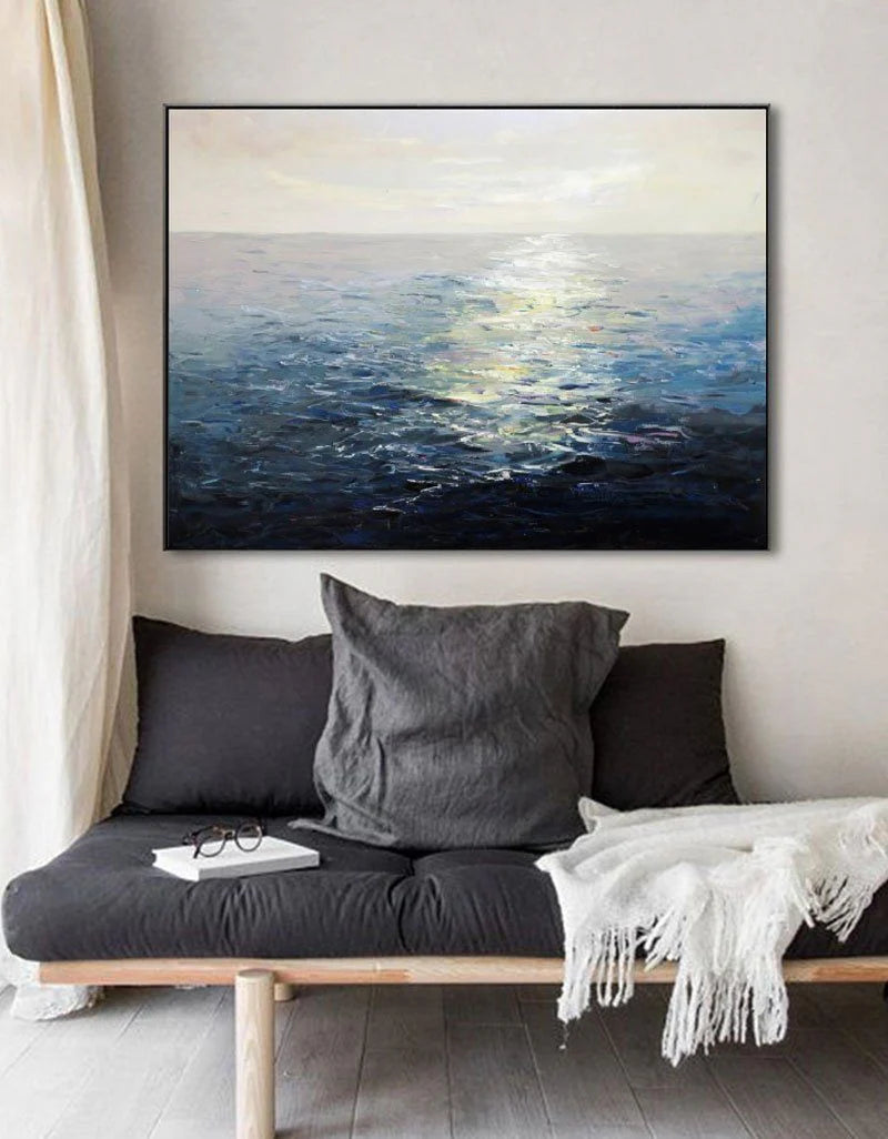 Minimalist White Blue Ocean Painting CM#127