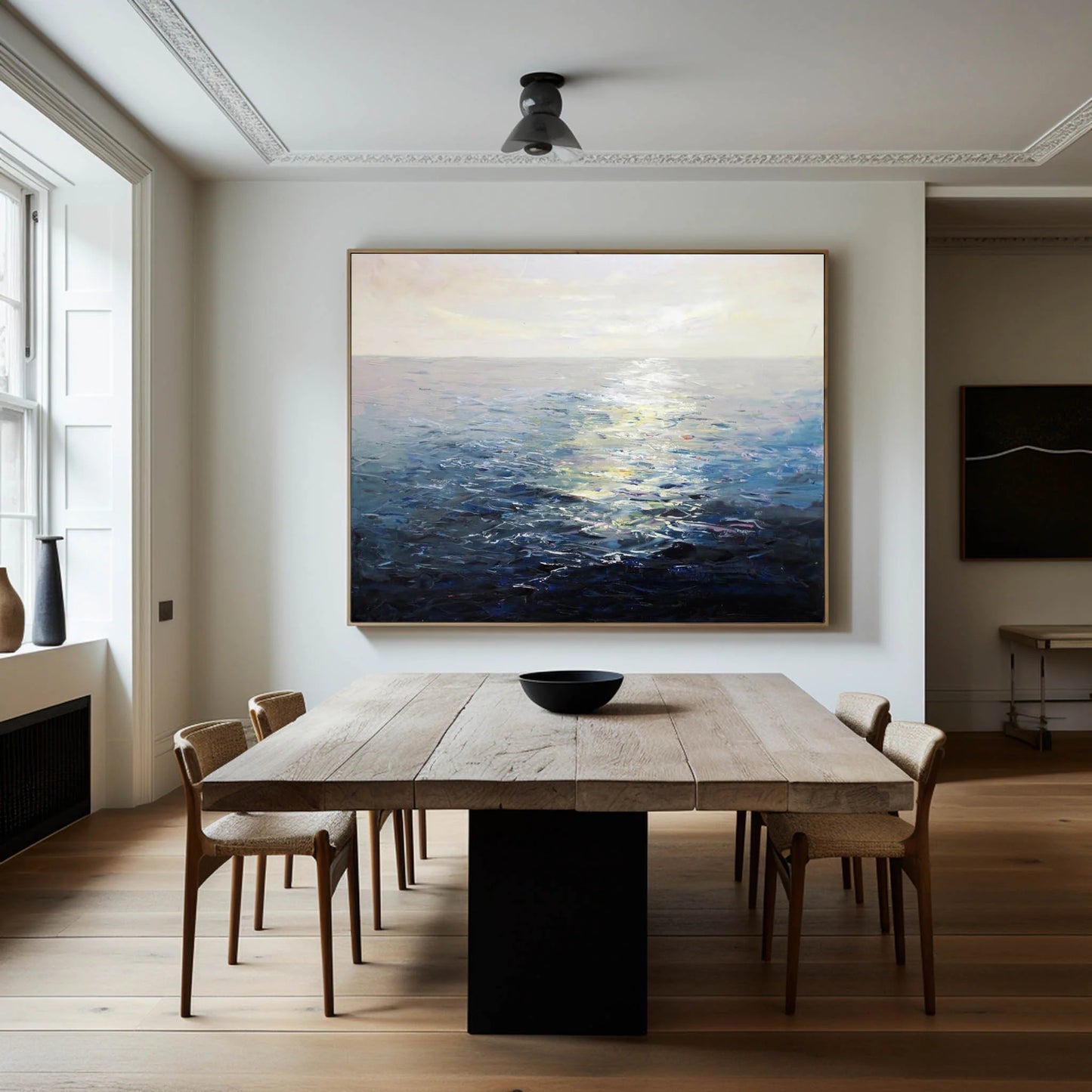Minimalist White Blue Ocean Painting CM#127