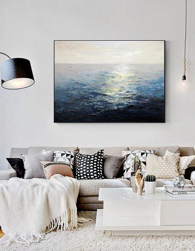 Minimalist White Blue Ocean Painting CM#127