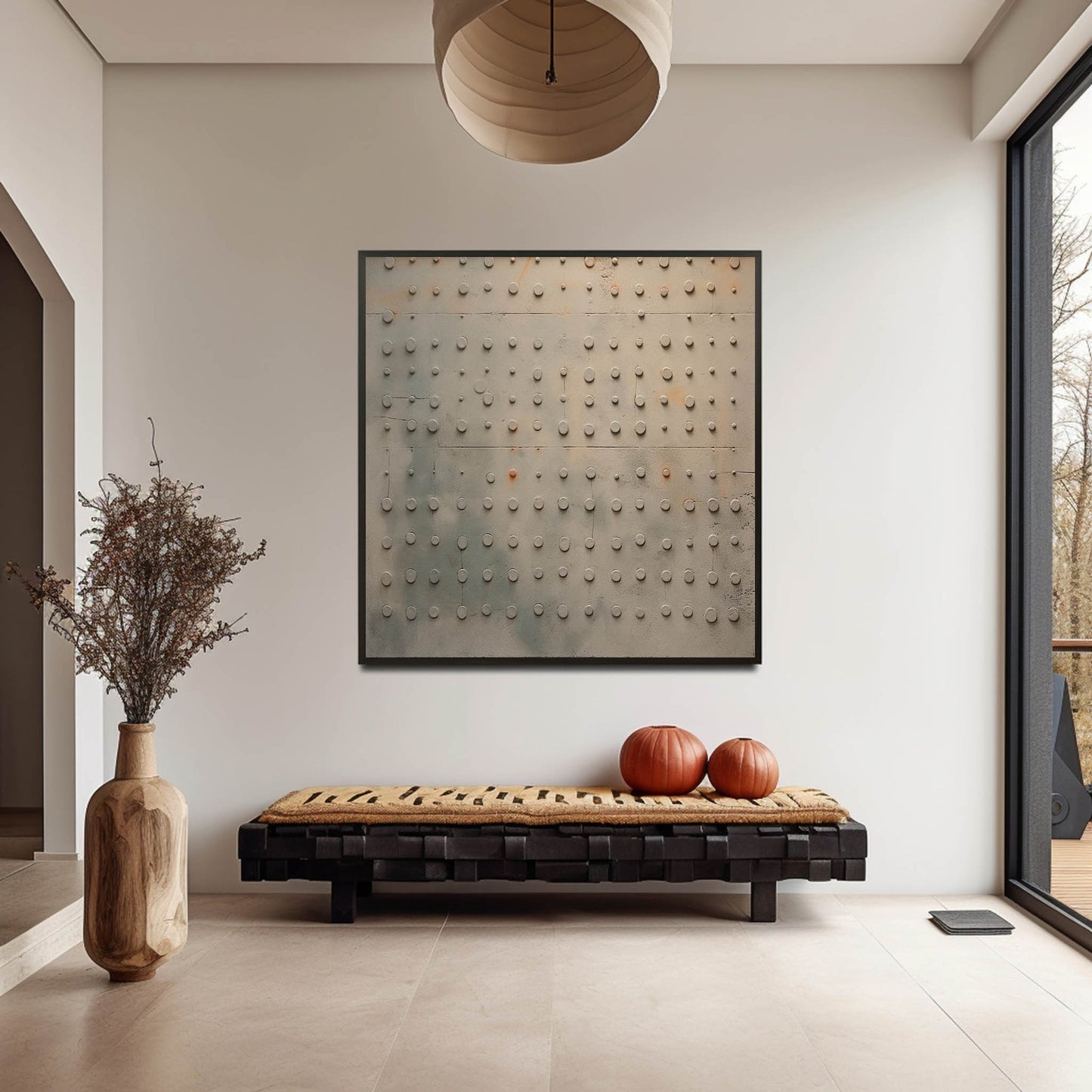 Minimalist abstract dot pattern canvas for modern living room
