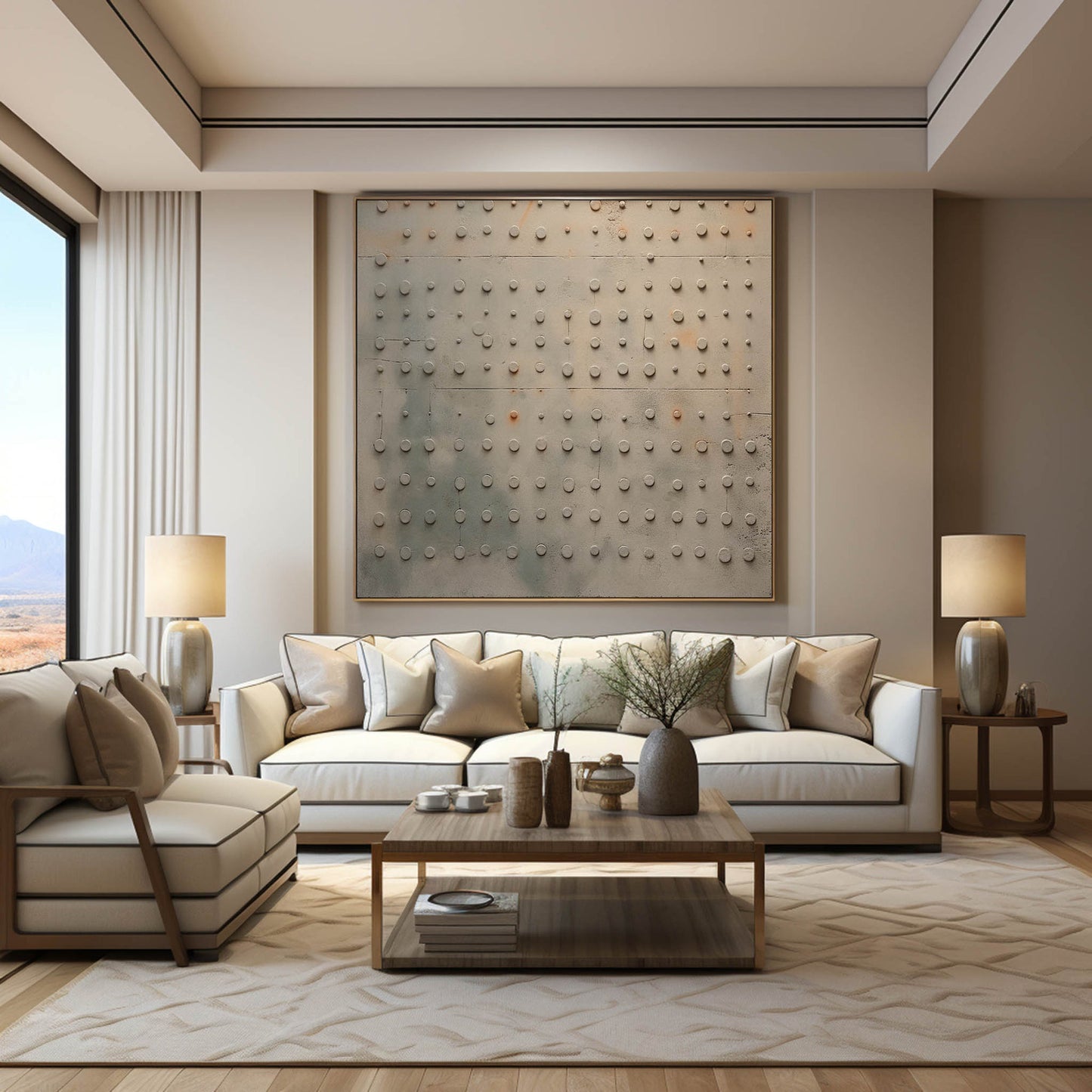 Neutral beige and taupe wall art with tactile texture