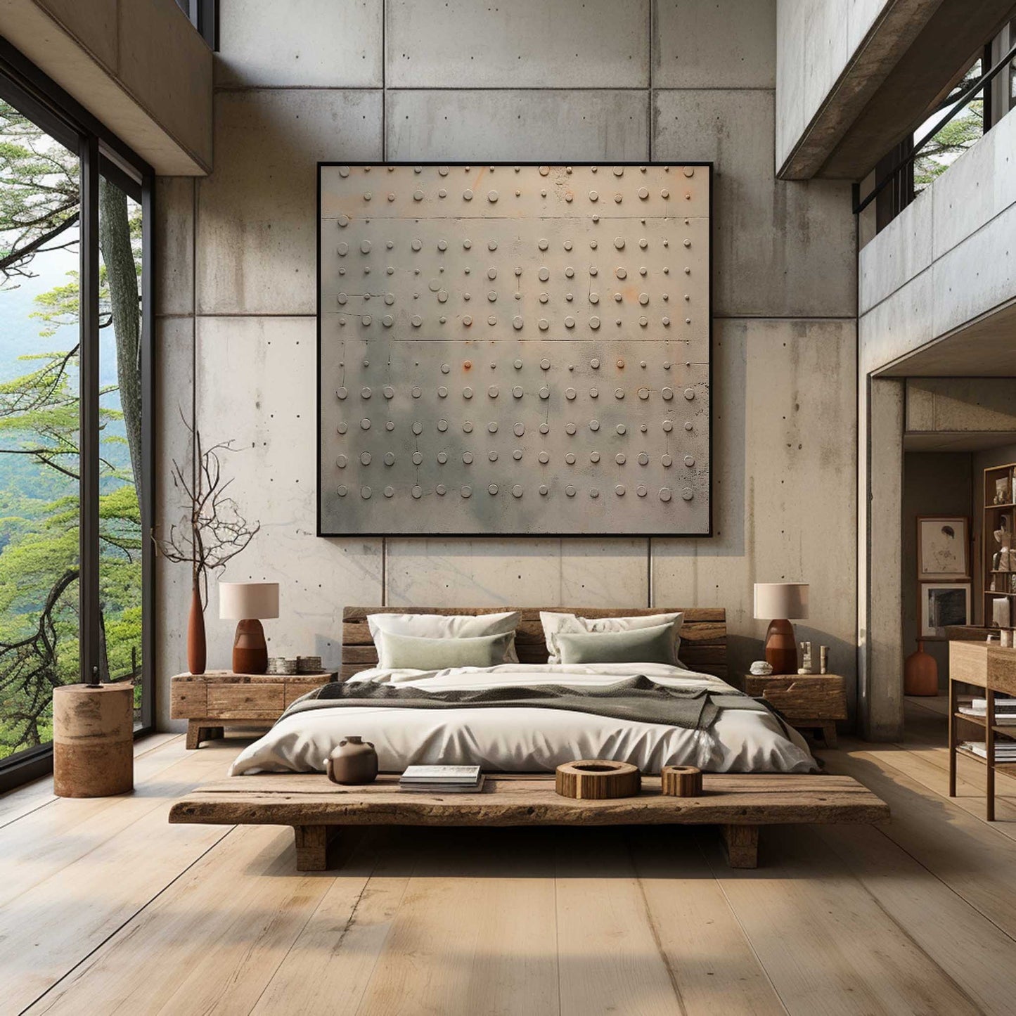 Wabi-Sabi textured canvas art in contemporary interior