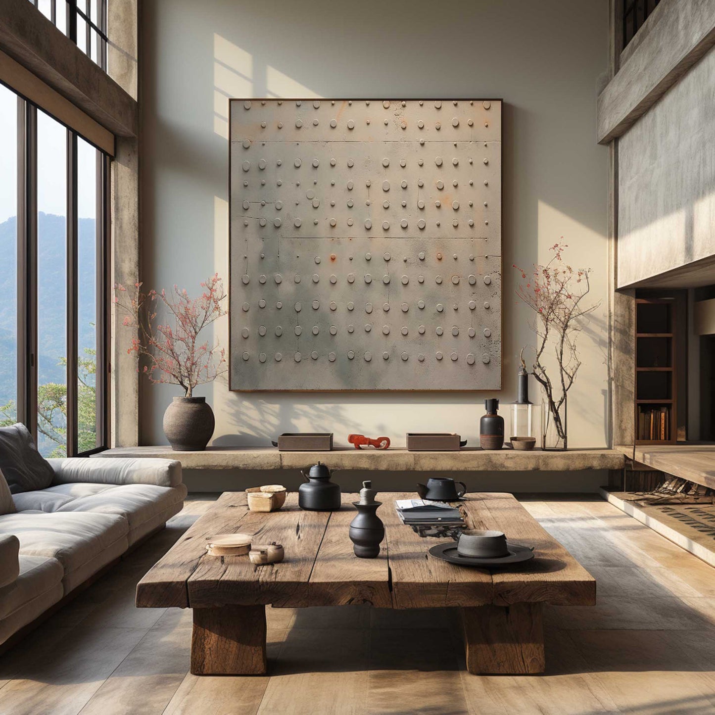 3D texture wall art with circular raised patterns