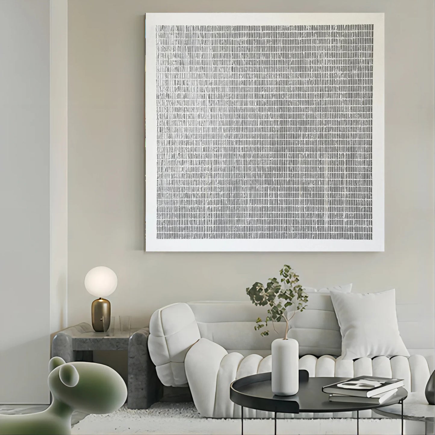 Hand-painted Wabi-Sabi textured wall art in neutral minimalist design, front view
