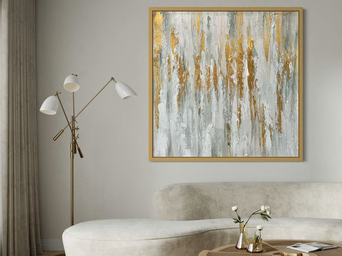 Abstract Gold and Grey Streaks Oil Painting