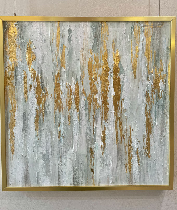 Abstract Gold and Grey Streaks Oil Painting