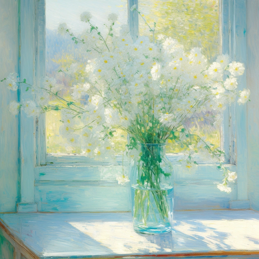 Peaceful Daisy Arrangement by the Window - Tranquil Floral Art