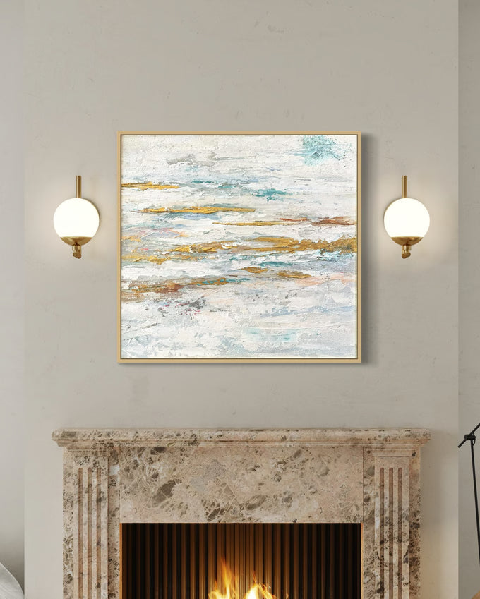 Textured Gold and White Abstract Oil Painting