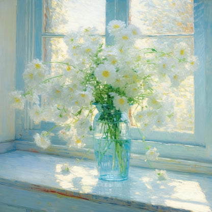 Sunny Day White Daisies - Serene Floral Oil Painting