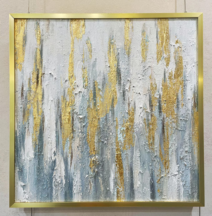 Elegant Gold and Blue Abstract Painting