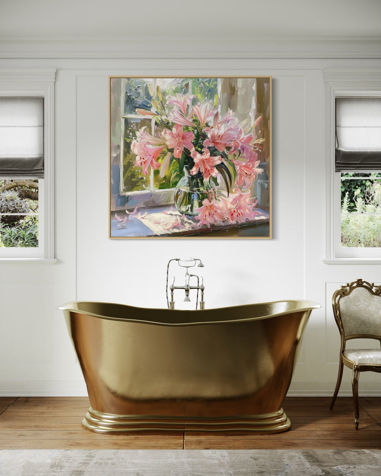 Vibrant Pink Lilies Bouquet - Window Still Life Artwork