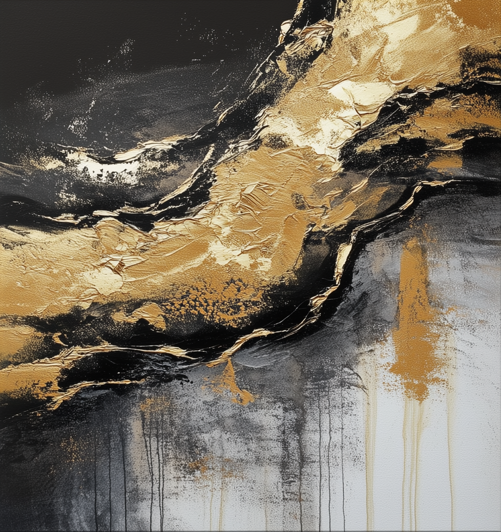 Golden Flow – Black and Gold Abstract Textured Oil Painting