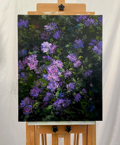 Purple Garden Bloom Oil Painting – Hand-Painted Canvas Art