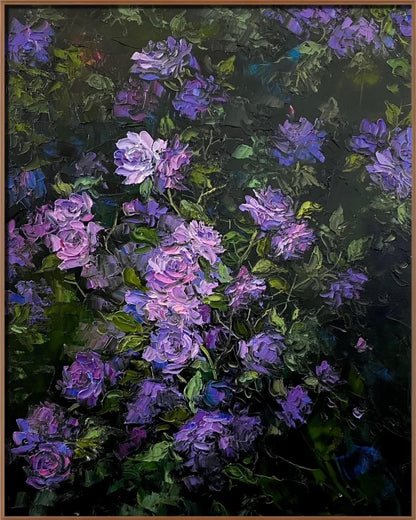 Purple Garden Bloom Oil Painting – Hand-Painted Canvas Art