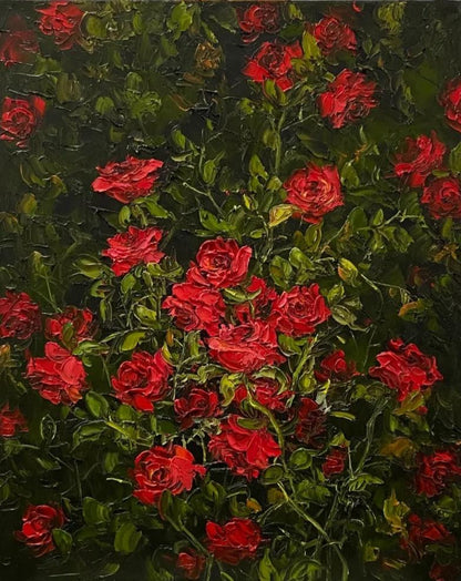 Vibrant Red Roses Oil Painting – Handcrafted Floral Art