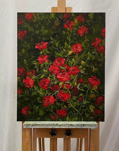 Vibrant Red Roses Oil Painting – Handcrafted Floral Art