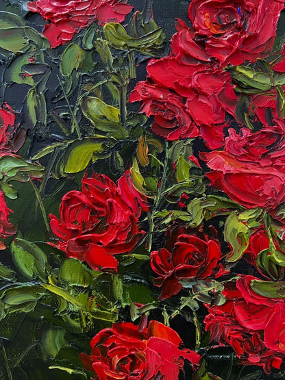 Vibrant Red Roses Oil Painting – Handcrafted Floral Art