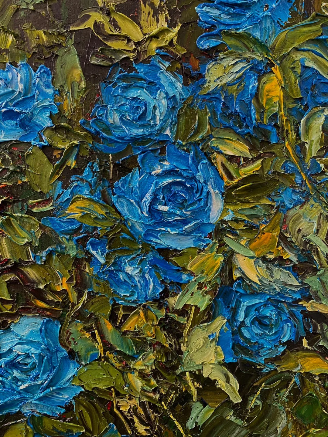 Serene Blue Roses Oil Painting – Lush Floral Canvas Art