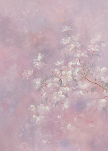 Soft Pink Floral Oil Painting - Hand-Painted Blossoms on Canvas