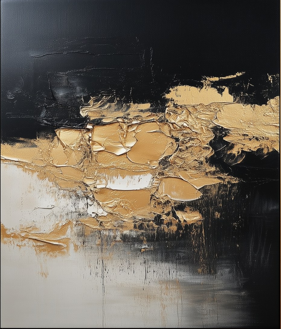 Golden Cracks – Textured Black and Gold Abstract Wall Art