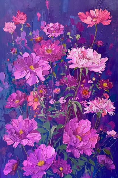 Purple Bloom Wildflower Oil Painting