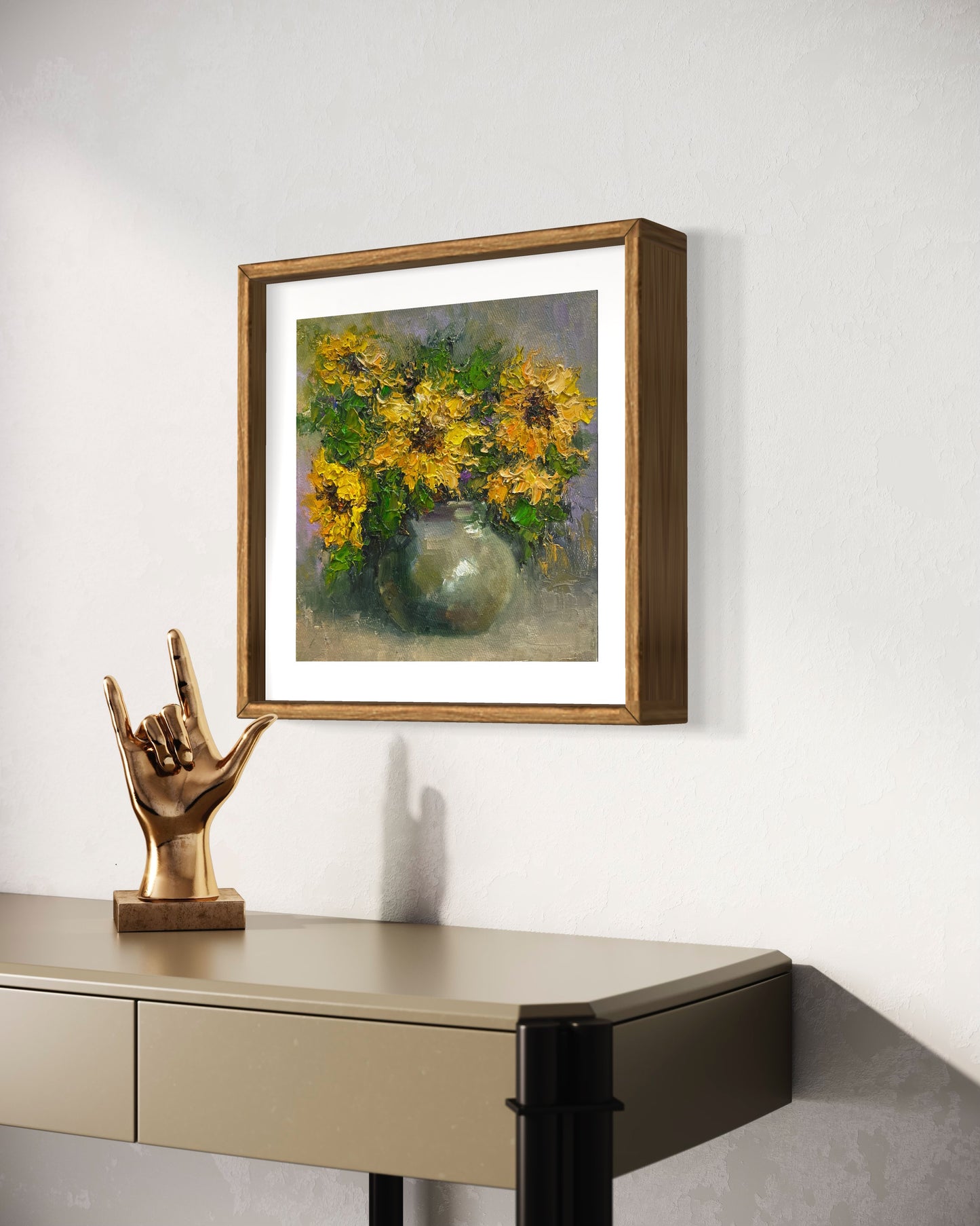 Bright Yellow Flowers in Ceramic Vase Oil Painting