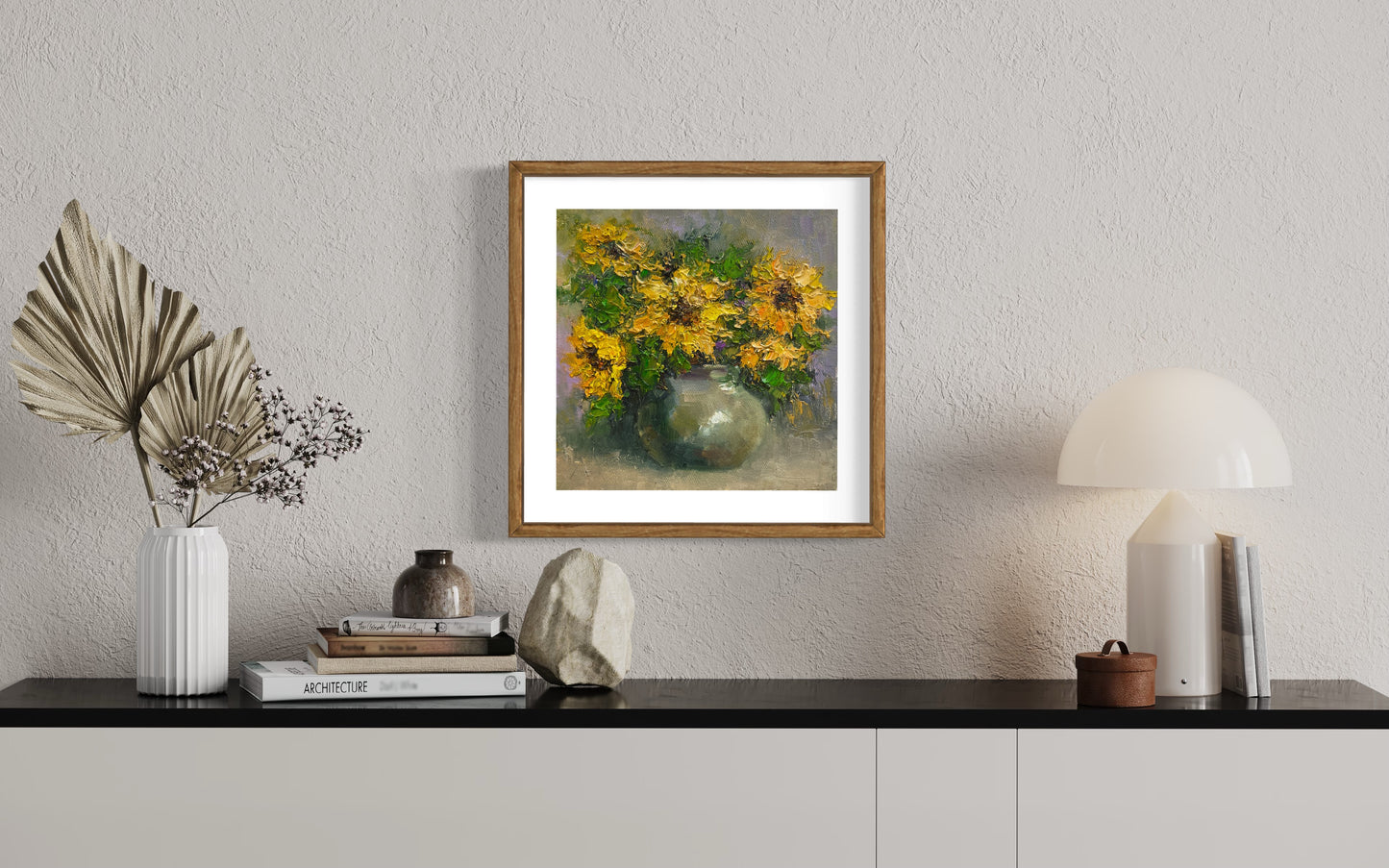 Bright Yellow Flowers in Ceramic Vase Oil Painting