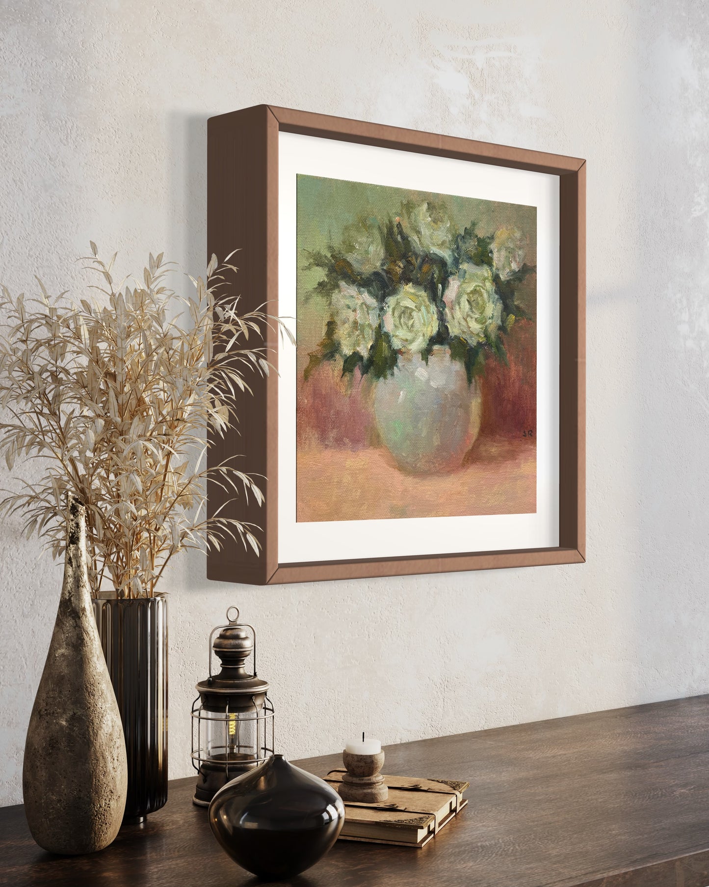 Elegant White Flowers in Soft Tones Oil Painting