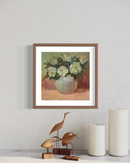 Elegant White Flowers in Soft Tones Oil Painting