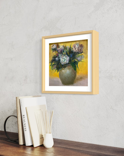 Elegant White Flowers in Brown Vase Oil Painting